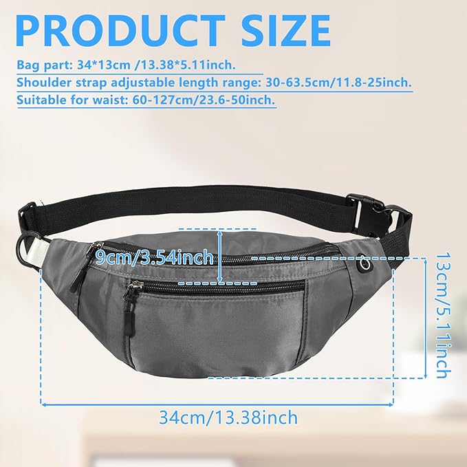 1PCS Crossbody Fanny Pack Large Capacity Waist Bag with 4-Zipper Pockets Adjustable Strap Fanny Packs Waterproof Oxford Cloth Travel Belt Bag for Outdoor Shopping Travel Men Women,Gray