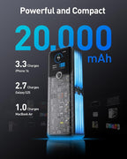 Laptop Power Bank, 20000mAh 3-Ports Portable Charger with 140W Fast Charging, Smart Display, for Outdoor, Compatible with iPhone 16/15/14 Series, Samsung, MacBook, iPad, and More（Grey）