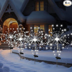 Solar Garden Firework Lights Outdoor Waterproof, 4 Pack Solar Powered Art Stake Twinkle Lighting for Outside Decor, 120 LED Sparklers String Lights for Yard Pathway Decorations(White)