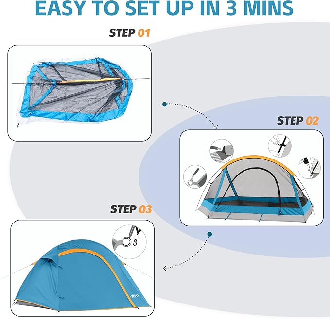 Camping Tent 4 Person, Waterproof Windproof Tent with Rainfly Easy Set up-Portable Dome Tents for Camping