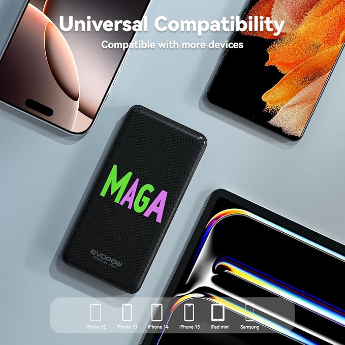 2-Pack 10000mAh Portable Charger Power Bank, Ultra Slim Battery Pack, 15W USB-C Fast Charging, Power Bank for iPhone 15/14/13/12, Galaxy S24/23/22/21, Pixel and etc (Word Model)