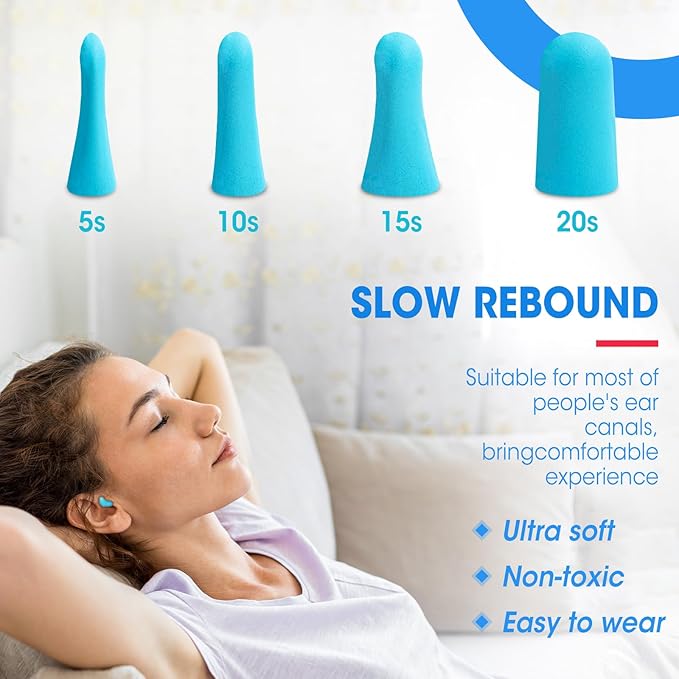 AZEN 600 Pairs Ear Plugs, NRR 32dB Soft Foam Ear Plugs for Sleeping Noise Cancelling, Earplugs for Concerts Shooting Swimming Noise Reduction,Individually Wrapped (Lake Blue)