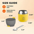 ENERGIFY Vacuum Insulated Food Jar. Large 12oz Bowl incl. Folding Spoon, Cup. Wide Mouth Keep Hot & Cold Drinks Soup Lunch Container for Adults. BPA-Free Stainless Steel, Leak Proof Yellow