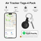 Air Tracker Tags-4 Pack Work with Apple Find My (iOS Only): Bluetooth Tracker with 4 Cases and 2 Replaceable Batteries - Key Finder Item Locator Smart Tag for Luggage Bags Wallet Suitcase