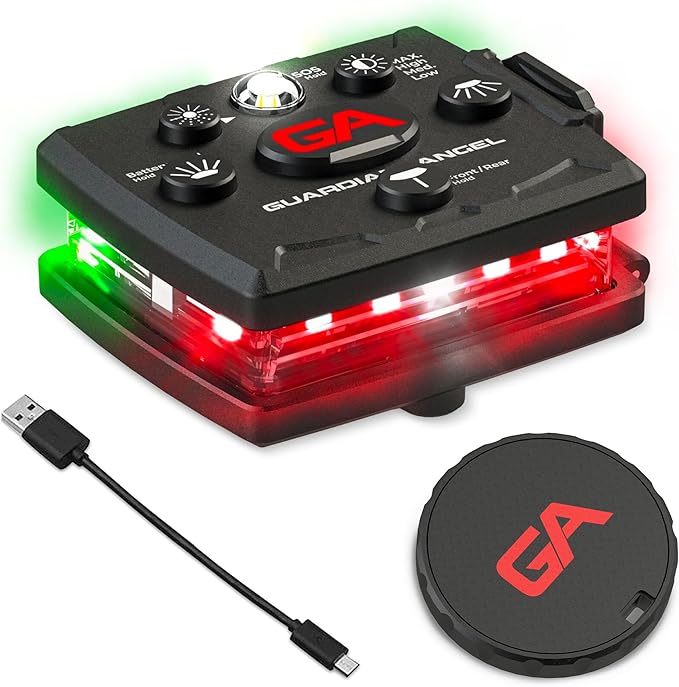 Guardian Angel Micro Series Safety Lights, Beacon Device (Red Front & Green Rear) | Rechargeable, Magnetic & Hands-Free Wearable LED Light for Dog Walking, Cycling, Camping & Kayak