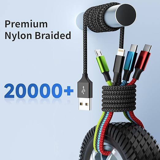 Travel Essentials Multi Charging Cable [2Pack 5FT], Car Accessories 4 in 1 Charging Cords, USB Cable Phone Charger with IP/Type C/Type C/Micro, Compatible with Most Phones/Tablets and More