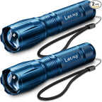 LETMY Tactical Flashlight - 2 Pack LED Flashlights High Lumens - Portable Handheld Flash Light, 5 Modes Zoomable Waterproof Flashlights for Home Emergency Camping- Blue