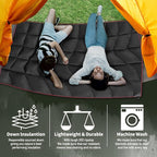 Outdoor Puffy Camping Blanket, Lightweight Down Alternative Puffy Printed Camping Large Ultra Warm Hammock Top Quilt Waterproof Blanket for Traveling Picnic Beach Party Cold Weather (Black)