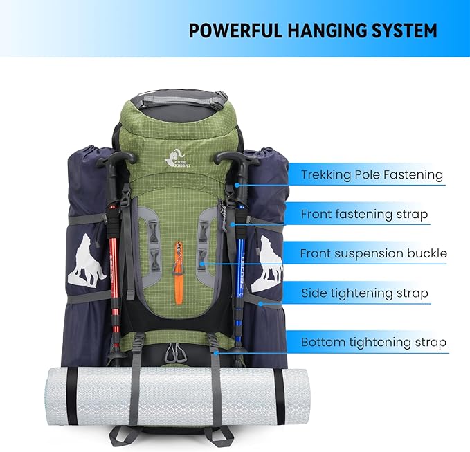 Bseash 80L Waterproof Hiking Camping Backpack with Rain Cover, Lightweight Outdoor Sport Travel Daypack for Climbing Touring (Army Green)