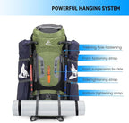 Bseash 80L Waterproof Hiking Camping Backpack with Rain Cover, Lightweight Outdoor Sport Travel Daypack for Climbing Touring (Army Green)