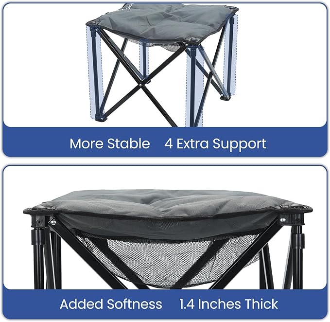 Padded Camping Stool, 18 Inch Oversized Camping Foot Rest, 500lb Camping Chairs Outdoor Footstool Portable Camping Ottoman for Camping Gardening Fishing w/Storage Net Carry Bag(2, DarkGreen)