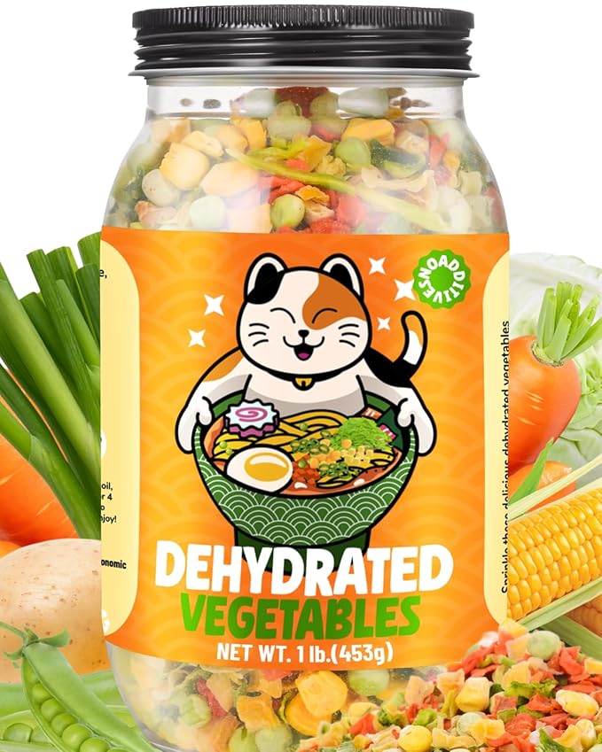 16OZ Dehydrated Freeze Dried Vegetables - 100% Natural Large Packaging Ramen Toppings, 6 Mixed Vegetable Flakes, No Gluten & No Allergen, Dry Veggie for Cooking, Camping, Emergency Supply