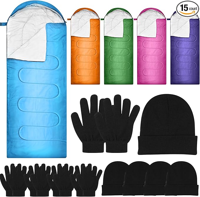 Tranqun Sleeping Bags for Adult with Winter Beanies Gloves, Cotton Liner Camping Sleeping Bag Waterproof Warm Lightweight for Backpacking Camping Indoor Outdoor Homeless People