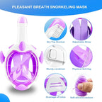 Kids Snorkel Mask, Full Face Snorkel Mask for Kids 4-16, 180 HD View Anti-Fog Anti-Leak Snorkel Mask for Kids Snorkel Set Snorkeling Gear for Kids