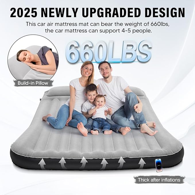 Shademax Inflatable Truck Bed Air Mattress for Tesla Cybertruck 2024 2025 2026 Accessories Thicken Air Mattress Sleeping Truck Tent Beds for Outdoor Camping Travel Inflatable Air Bed w/Pump, Carry Bag