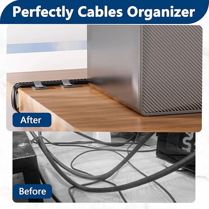 Abnii 50 PCS Hook and Loop Cable Ties, Under Desk Cable Management, Self Adhesive Cable Clips Straps, Sticky-Back Cord Organizer, Wire Organizer for TV PC Laptop Ethernet Desktop, White