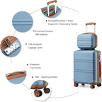 Kono Carry On Luggage Set Lightweight Airline Approved Carry On Suitcase with TSA Lock Spinner Wheels Durable Luggage Hardside Apricot Blue