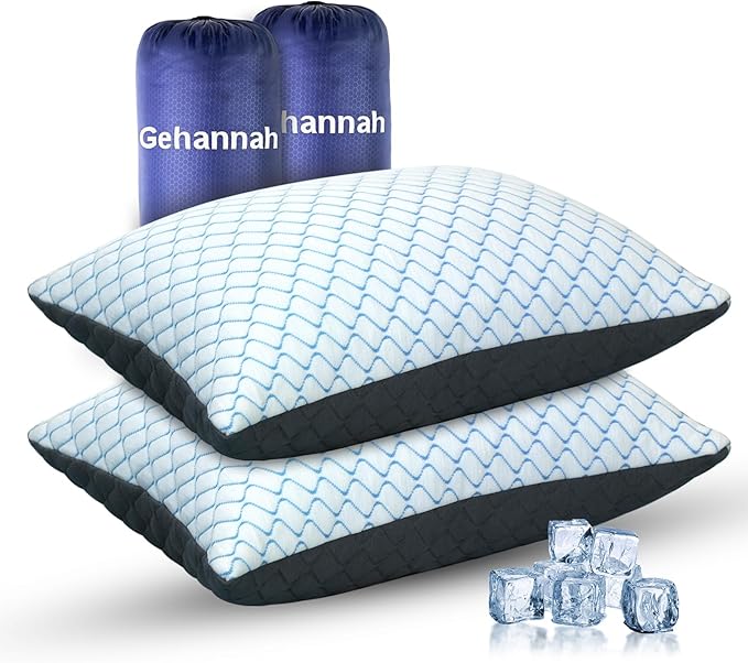Gehannah Travel Pillow - Compressible Camping Pillow for Sleeping, Shredded Memory Foam Pillow with Storage Bag Compact Supportive (Grey, Large(2 Pack))