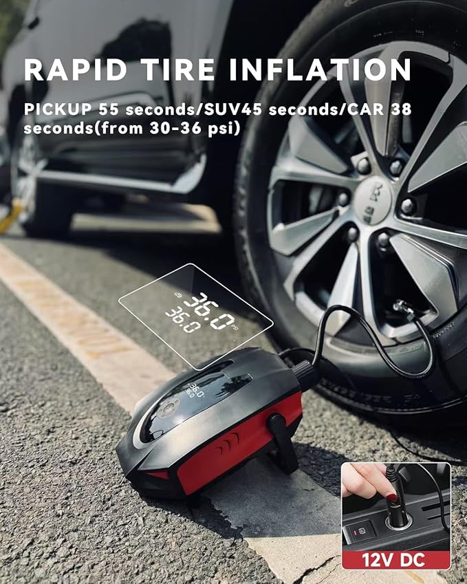 ZFOX 50PSI Paddle Board Pump, Portable Electric SUP Pump with Auto-Shutoff & Cooling Fan – Smart Inflation for Paddle Board, 9 Nozzles, HD LCD Display, 12V DC (Red-M)