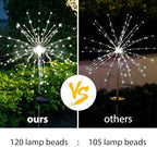 Solar Garden Firework Lights Outdoor Waterproof, 6 Pack Solar Powered Art Stake Twinkle Lighting for Outside Decor, 120 LED Sparklers String Lights for Yard Pathway Decorations(White)
