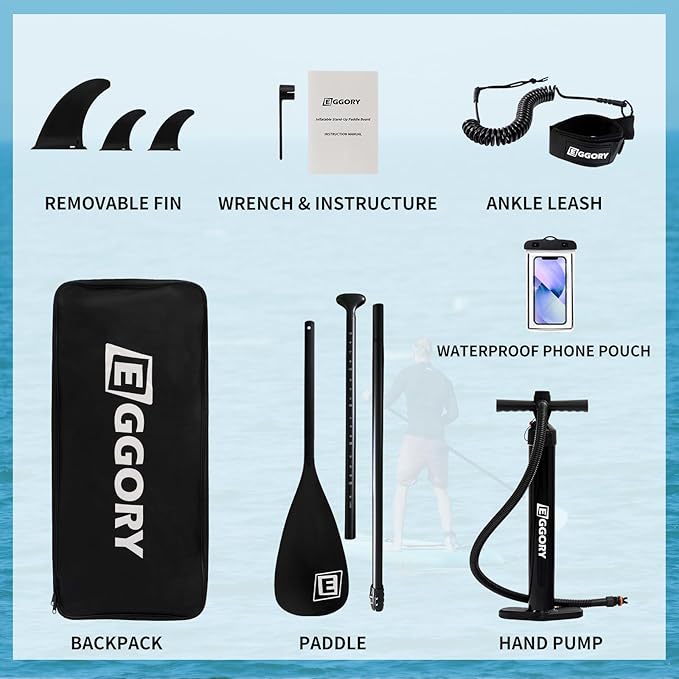 Inflatable Paddle Board,Stand Up Paddle Board Set, Extra Wide SUP Board with Removable Fin, Floating Paddle, Hand Pump, Waterproof Phone Pouch,Traveling Board