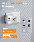 Italy Travel Plug Adapter 2 Pack, TESSAN Italy Power Adaptor with 4 Outlets 3 USB Charger(1 USB C PD 20W), Type L Adapter for US to Chile Libya Syria Tunisia Uruguay
