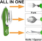 2Pcs Camping Flatware Foldable Utensils Detachable Portable and Versatile Stainless Steel Knife Fork Spoon and Bottle Opener Compact Outdoors Cutlery Pocket Knife Style - 2/pk (Green)