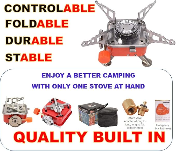 Camping Stove, Backpacking Stove, Foldable, Portable, Lightweight, Piezo Ignition, Single Burner Adjustable, Premium Mini Powerful and Stable Camp Stove for Hiking Picnic, 1+2+1+1pcs