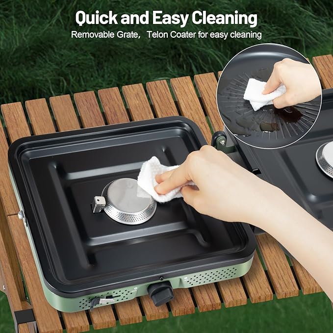 Portable Gas stove, 2 Burner Camping Stove with Griddle and Carrying Bag & Hose, 8600BTU Portable Gas Stove with Piezo Ignition & Adjustable Burners,for Camping Tailgating BBQ Essentials Gear