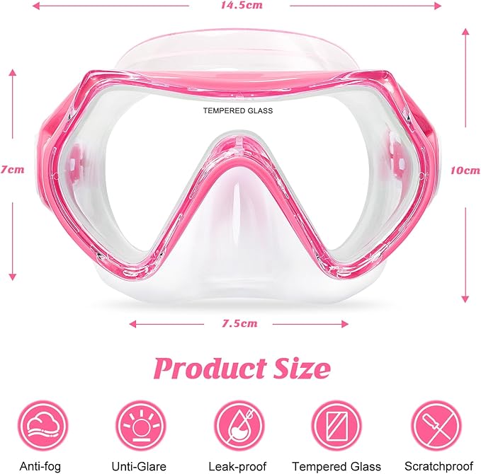 Kids Swim Goggles Snorkel Diving Mask for Boys Girls Ages 5-15, Two-Color Anti-Fog Swimming Goggles with Nose Cover