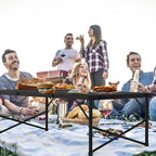 Folding Gril Table, 4x2 FT Camping Table with Mesh Desktop,Height Adjustable Folding Grill Table with Mesh Bag,Portable Outdoor for Picnic,Camping,BBQ,Beach(Black)