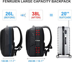FENRUIEN Business Travel Backpack for Men, Expandable Water Resistant Computer Backpack with USB Port, Black Laptop Backpack 15.6 Inch for College/Work