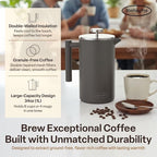 SterlingPro Stainless Steel French Press Coffee Maker 1 L (34 oz) Grey – Double Walled Insulated Large Coffee Press, Durable Design Keeps Drinks Hot, Easy to Use and Clean for Rich Flavor Brewing