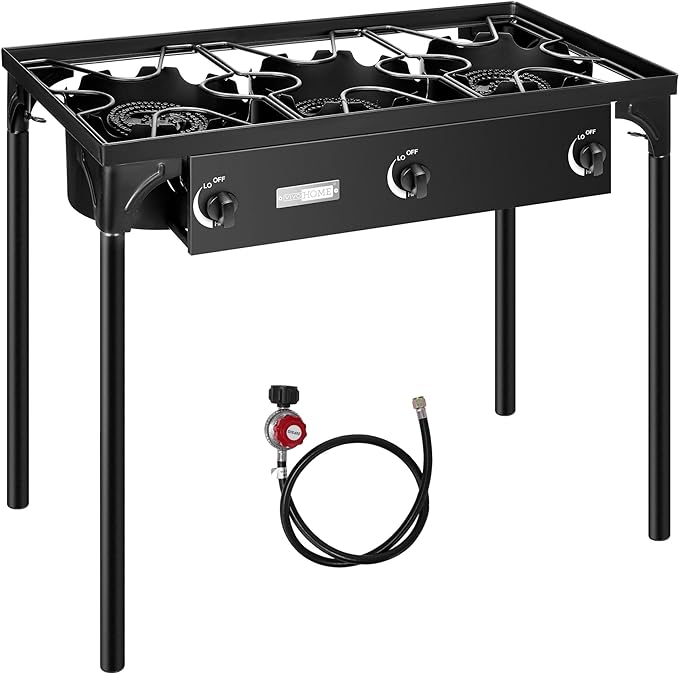 VIVOHOME 225,000 BTU Outdoor 3-Burner Propane Gas Stove, Heavy-Duty Camping Cooker with Detachable Legs Stand, Ideal for Backyard, Camping, and Outdoor Cooking