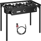 VIVOHOME 225,000 BTU Outdoor 3-Burner Propane Gas Stove, Heavy-Duty Camping Cooker with Detachable Legs Stand, Ideal for Backyard, Camping, and Outdoor Cooking