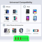 USB C Fast Charger, 100W GaN 6 Port Type C Charging Station Hub Block Cube, USB C Wall Charger Power Strip Adapter Plug for iPad iPhone 16 15 14 13 12 Pro Max Pixel Note Galaxy, 5ft Cord