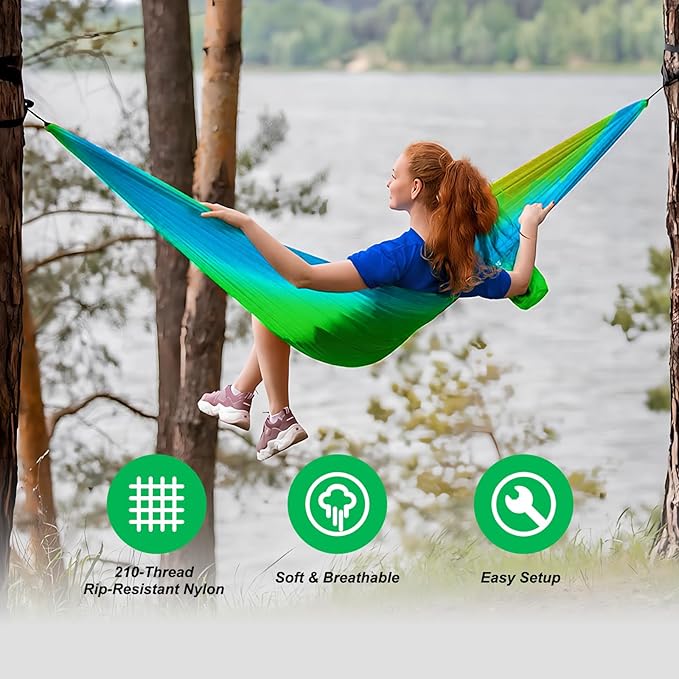 Camping Hammock,Lightweight Nylon Hammock,Portable Hammocks with Two Tree Ropes for Outdoor,Indoor,Travel,Hiking,Backyard,Camping
