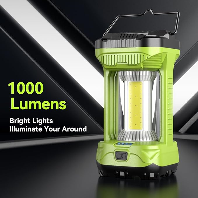 AlpsWolf Camping Lantern Rechargeable, 1000LM 4 Light Modes Camping Light 4000mAh Rechargeable Lantern for Power Outages Portable Camping Lamp Camping Essentials for Emergency, Green, 2 Packs