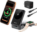 Foldable 3-in-1 Wireless Charger for Apple Devices, Qi2 15W Magnetic Fast Charging Dock for iPhone 17/16, Apple Watch, AirPods and More, (45W USB-C Charger & 5ft Type-C Cable Included)