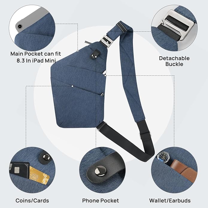 Sling Bag Cross Body Bag, Anti Theft Crossbody Bags for Travel Lightweight Chest Shoulder Bags for Women Men