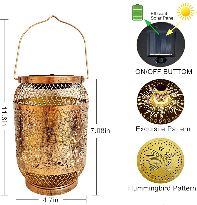 Solar Lantern Outdoor Waterproof,Birthday Gifts for Women Mom Grandma,Hummingbird Garden Decor,Metal Hanging Solar Lights Decorative for Christmas,Thanksgiving,Backyard,Patio,Porch,Lawn