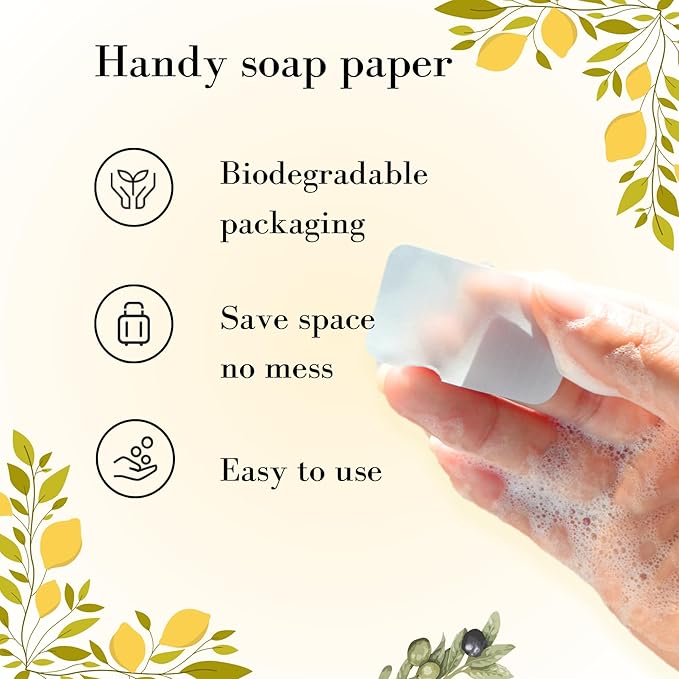 flowcheer Paper Soap Sheets For Hand Washing - (120 Pcs) Blueberry Scent Portable Travel Soap Sheets, Eco-Friendly, Dissolvable soap sheets for travel, Hiking, Outdoor, School