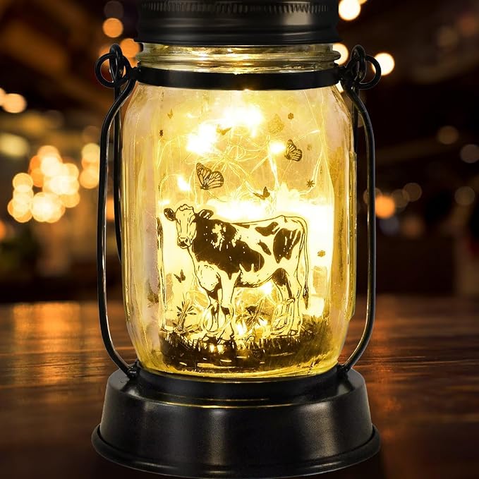 kyoryuger Cow Gifts for Women/Men Cow Lovers Solar Lantern Mom Birthday, Mothers Day, Solar Garden Decoration Outside for Yard, Patio,Backyard,Porch, Torches