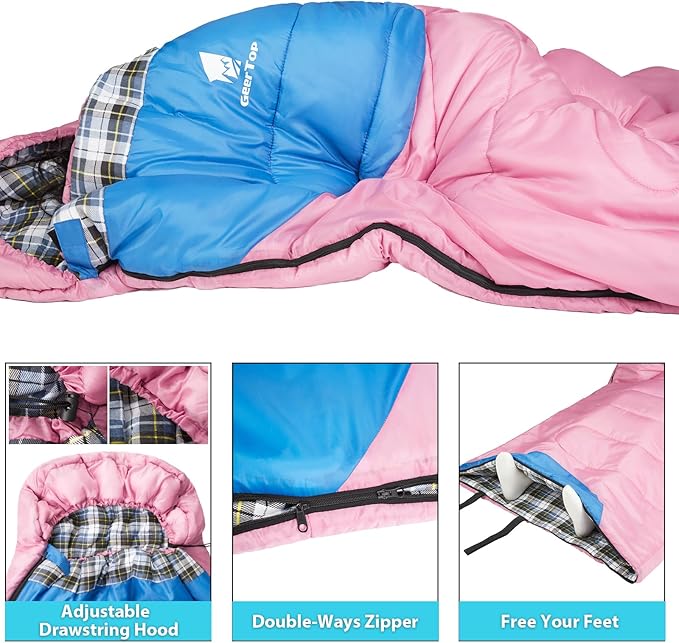 GEERTOP Flannel Sleeping Bags for Adults Big & Tall People Portable Cold Weather Envelope XXL All Seasons Camping Sleeping Bag