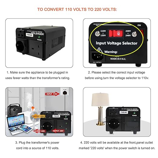 Yinleader Voltage Converter 800W Step Up/Down Transformer 110/120V to 220/230/240V for use European, UK and More Overseas appliances in The US/CA/MX [110V US Power Cord Included Only, No 220V Cord]