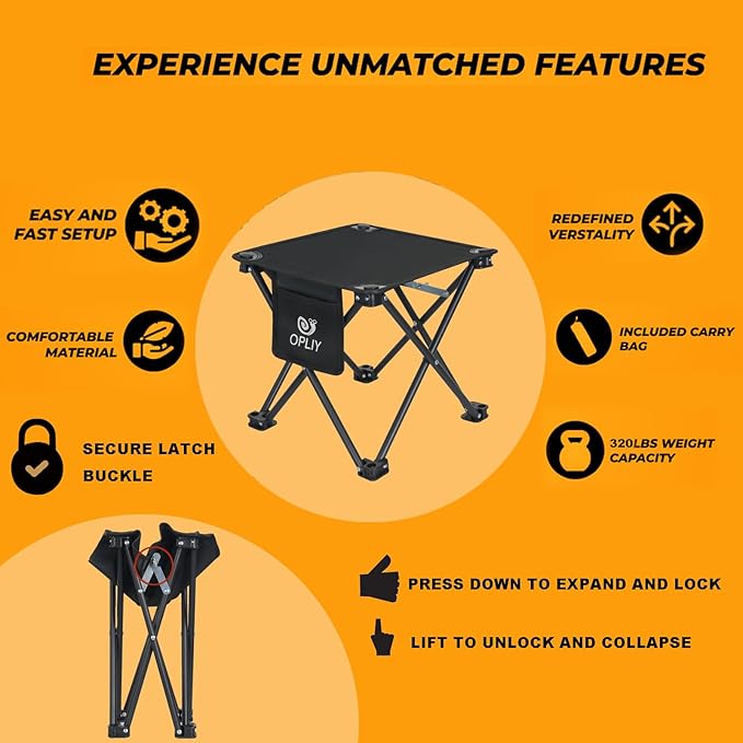 Opliy Camping Stool Upgrade Foot Stool for Camping Fishing Hiking Gardening and Beach, Camping Seat with Carry Bag (Black)