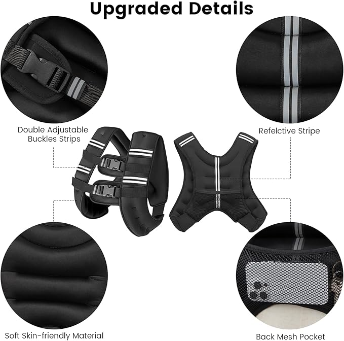 Weighted Vest for Woman Men,6lb/8lb/12lb/16lb/20Lb/25lb Weight Vest with Reflective Stripe Adjustable Buckle Strap Back Pocket Workout Strength Training Walking Jogging Running
