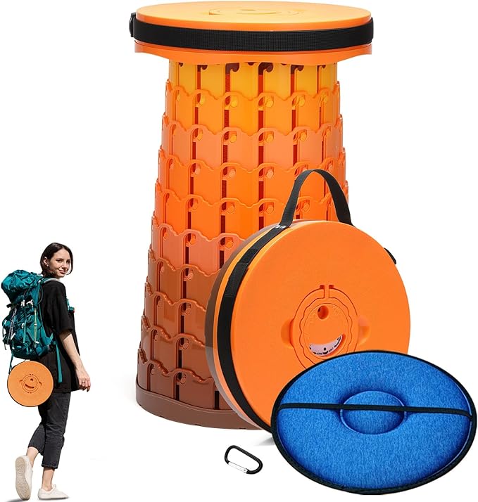 19.7” Heavy Duty Collapsible Stool with Cushion - Portable, Foldable Camping Stool for Adults, Max Capacity 1000lbs