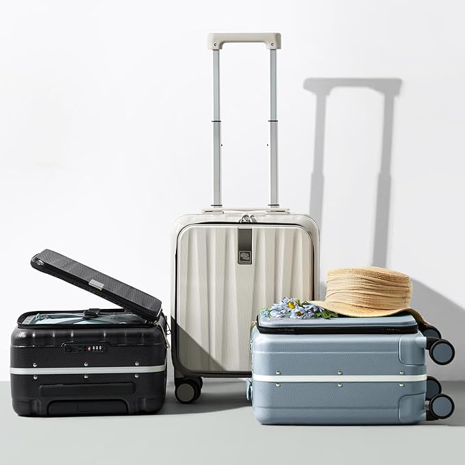 Hanke 16 Inch Underseat Carry On Suitcases with Wheels,Lightweight Hard Shell Carry on Luggage for Weekender,Top Opening Small Suitcase,Travel Luggage for Womem Men,Grey