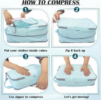 Large Compression Packing Cubes for Travel, 2 Set Compression Bags Travel Cubes for Packing Suitcase Luggage Organizer, Blue